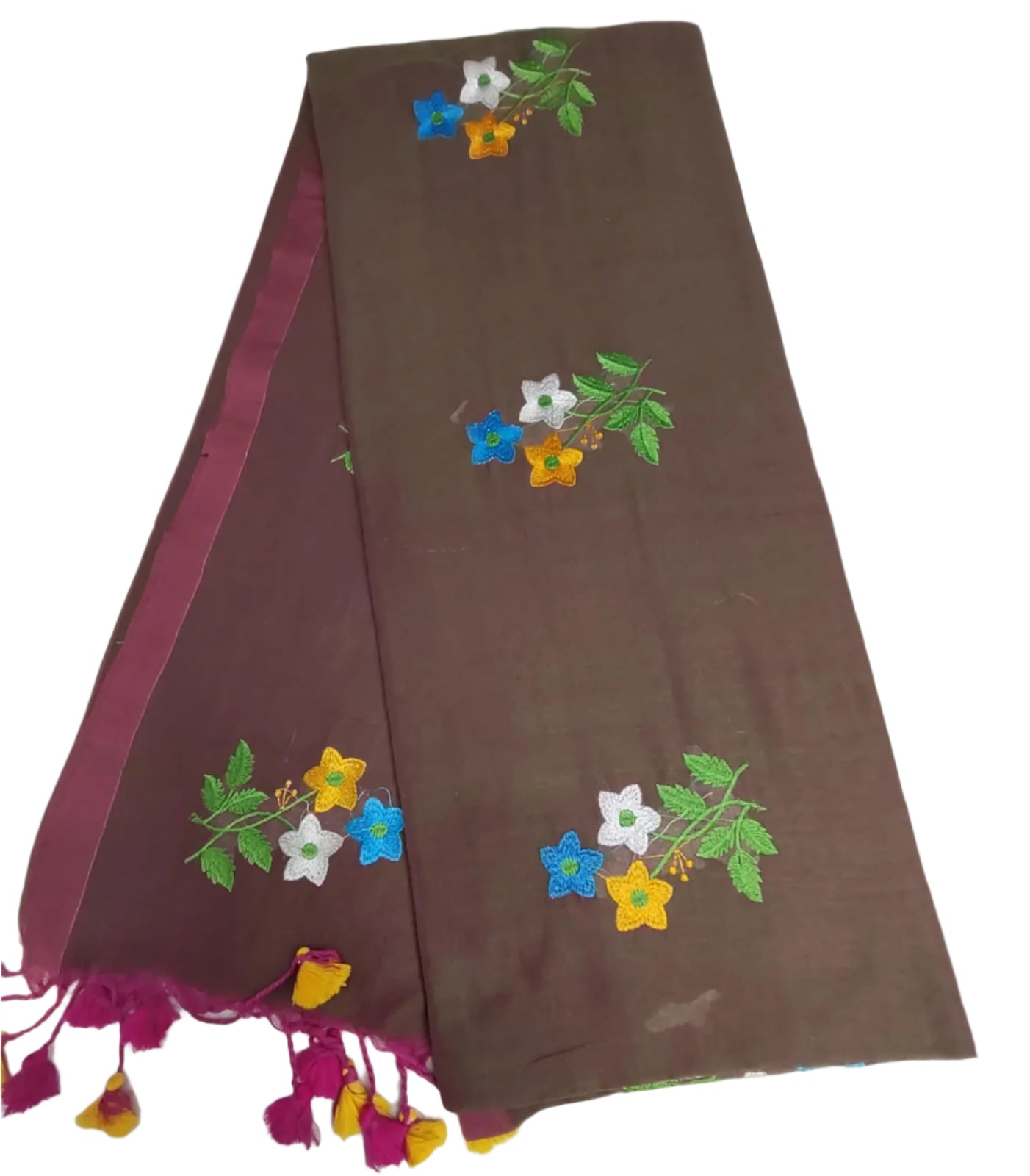 Cotton Flower Embroidery Saree