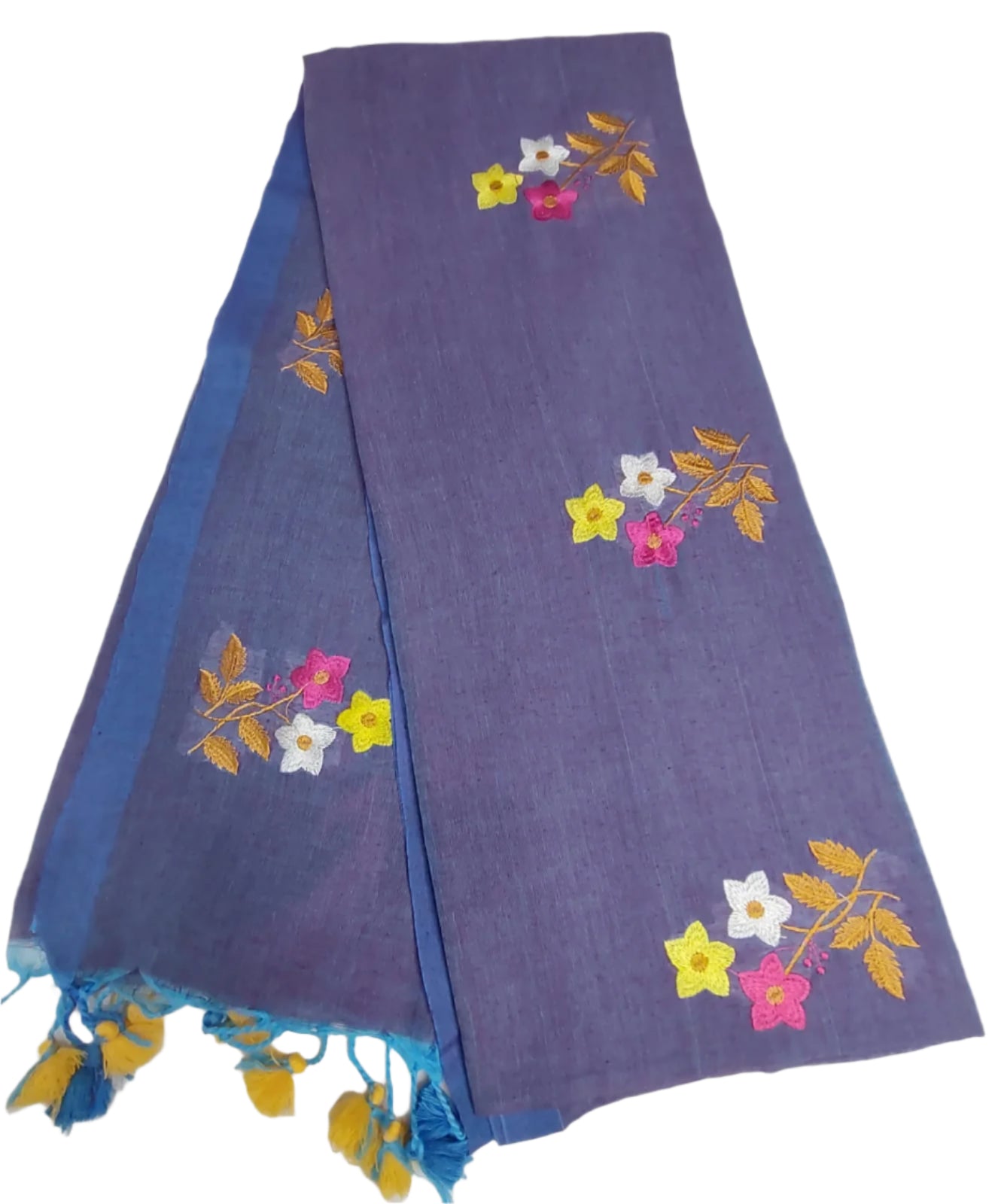 Cotton Flower Embroidery Saree