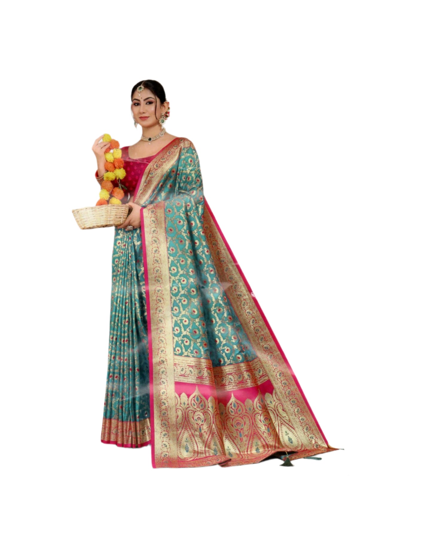 Elegant Gulab Katan Saree