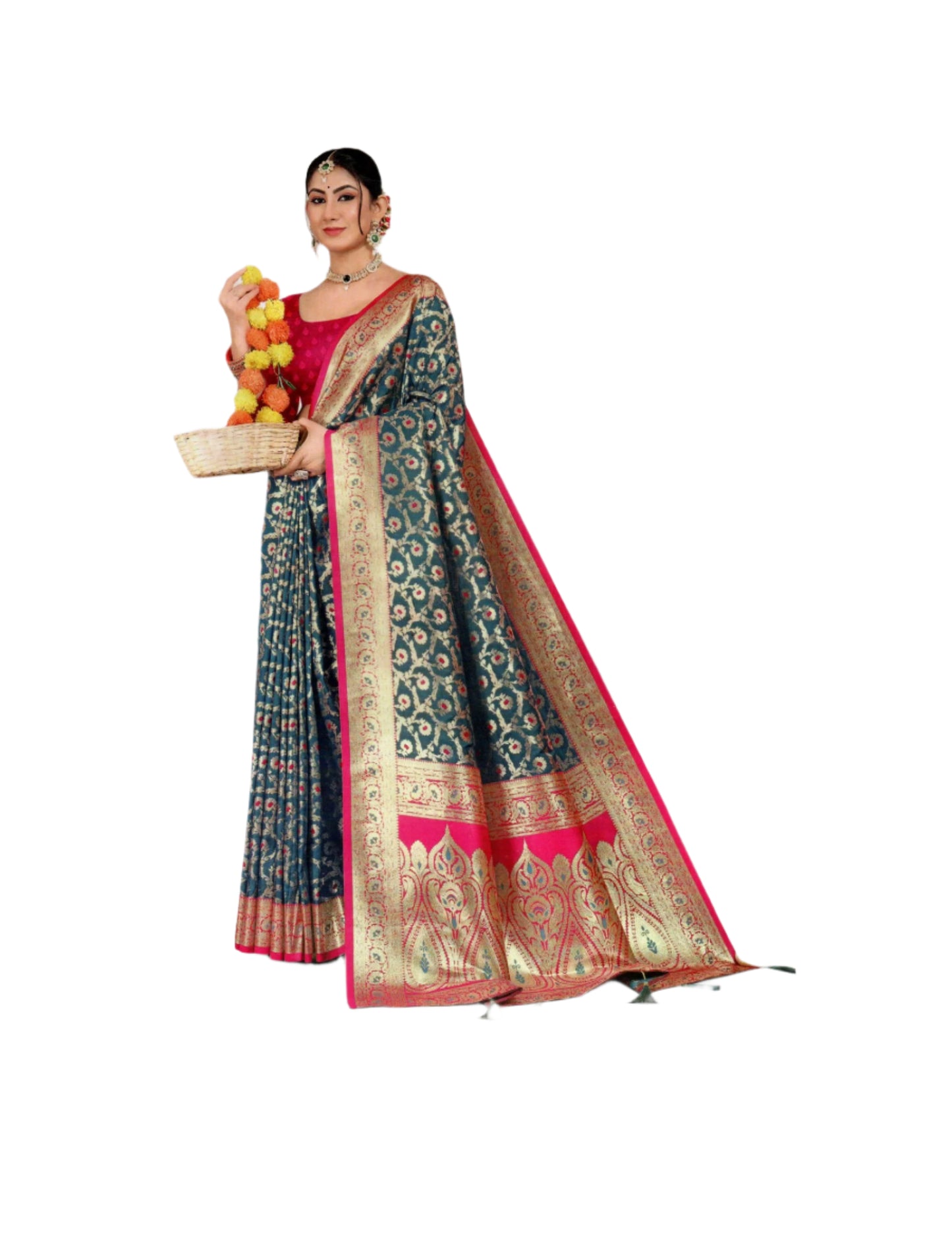 Elegant Gulab Katan Saree